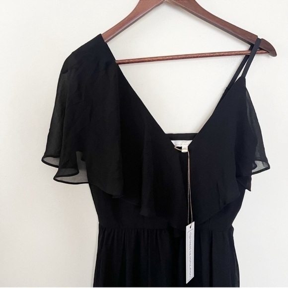 Dress The Population Claudia Dress Black Ruffle V-neck Flowy Midi Size Small NEW - Picture 6 of 12